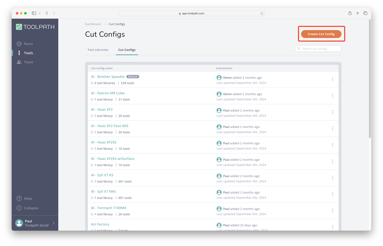 How to create cut configs